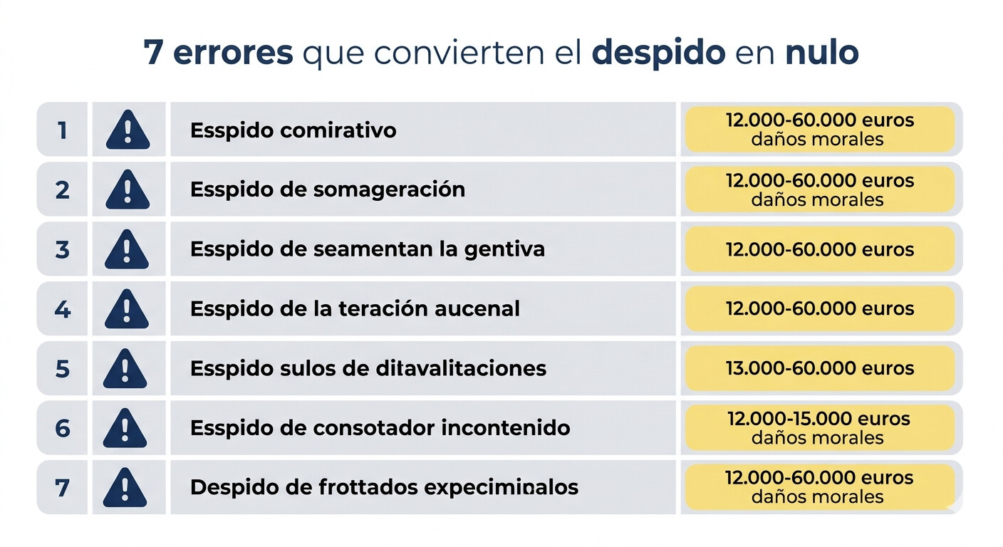Tabla 7 errores despido nulo incapacidad permanente empresa gestoría consecuencias económicas