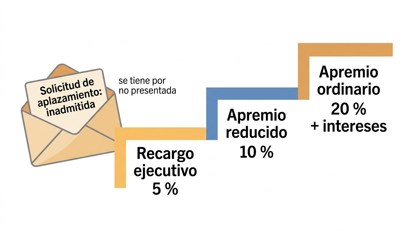 Escala de recargos del periodo ejecutivo del 5, 10 y 20 por ciento tras la inadmisión de un aplazamiento de retenciones