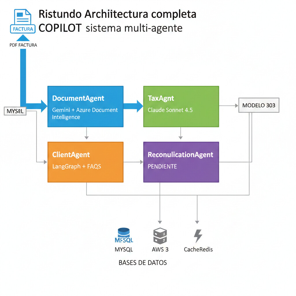 Diagrama arquitectura técnica gestoría digital: OCR, IA, API AEAT, cloud, dashboard cliente