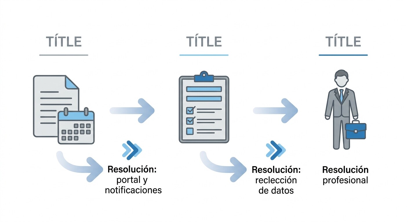 Esquema de los tres tipos de llamada que recibe una gestoría: consultas de estado, trámites y asesoramiento, con la vía de resolución de cada una