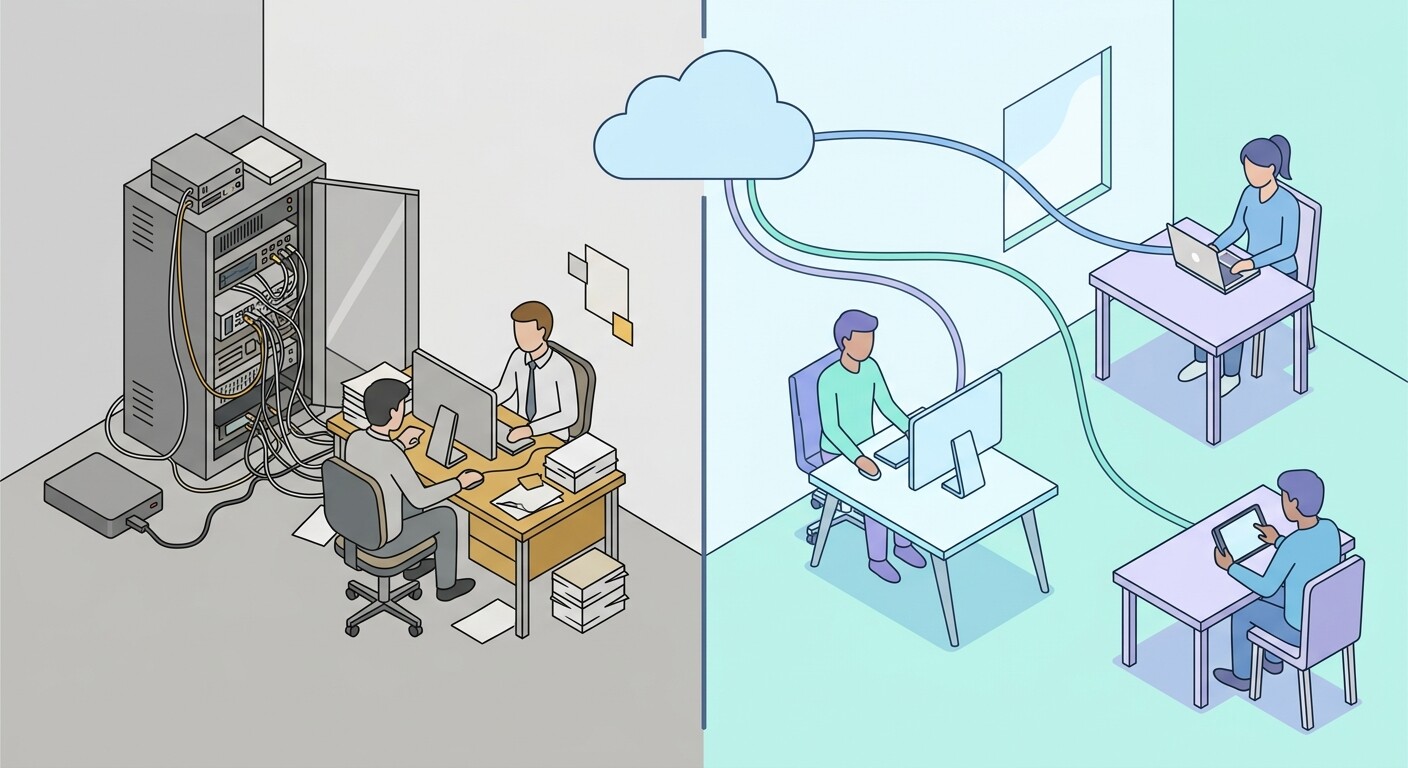 Comparación entre un despacho con servidor local y copias de seguridad propias y un despacho que trabaja en la nube con acceso remoto