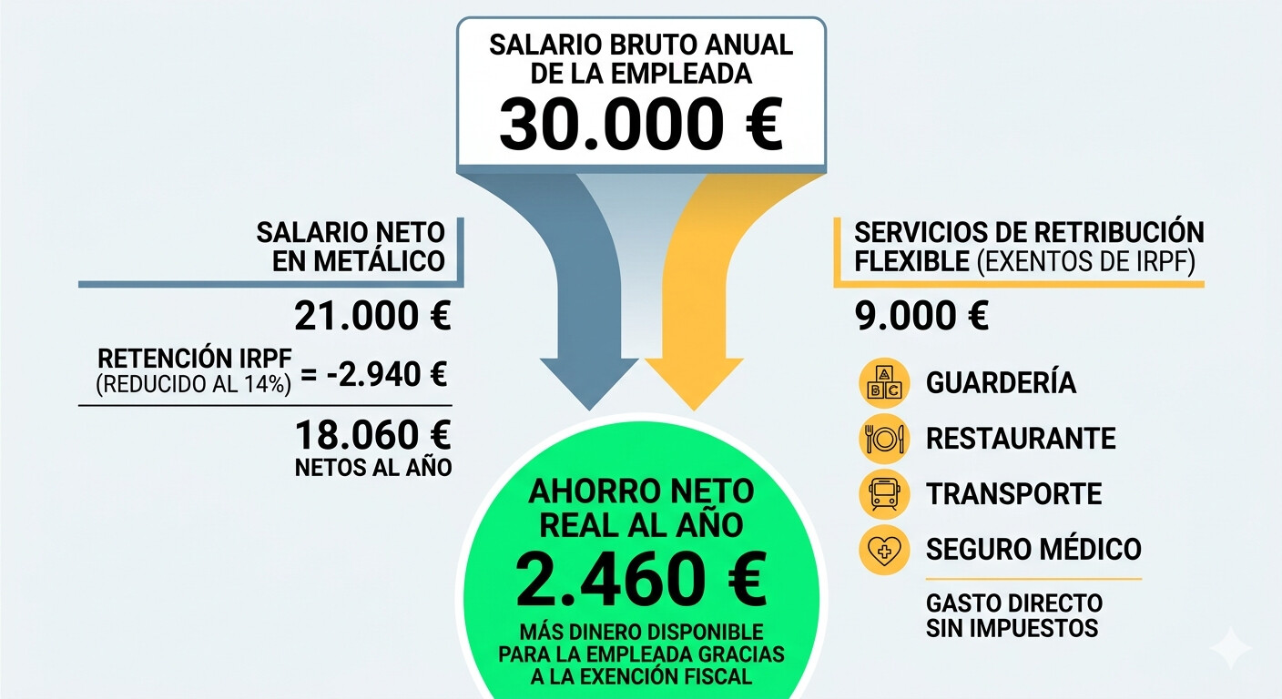 Calculadora ahorro retribución flexible comparativa nómina con y sin plan