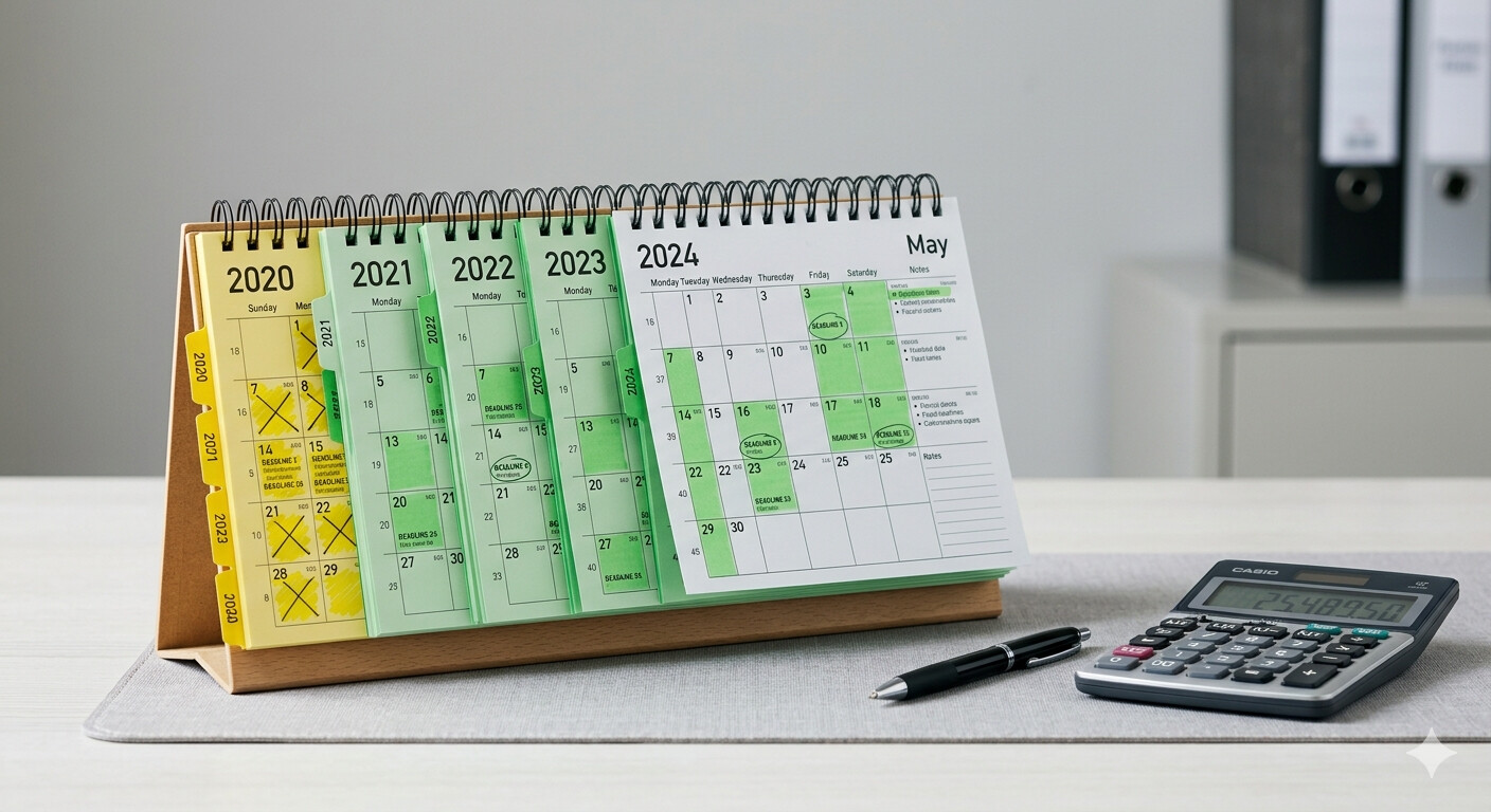 Calendario fiscal con plazos de prescripción para reclamación devolución IRPF mutualistas 2026, ejercicios 2019 a 2024