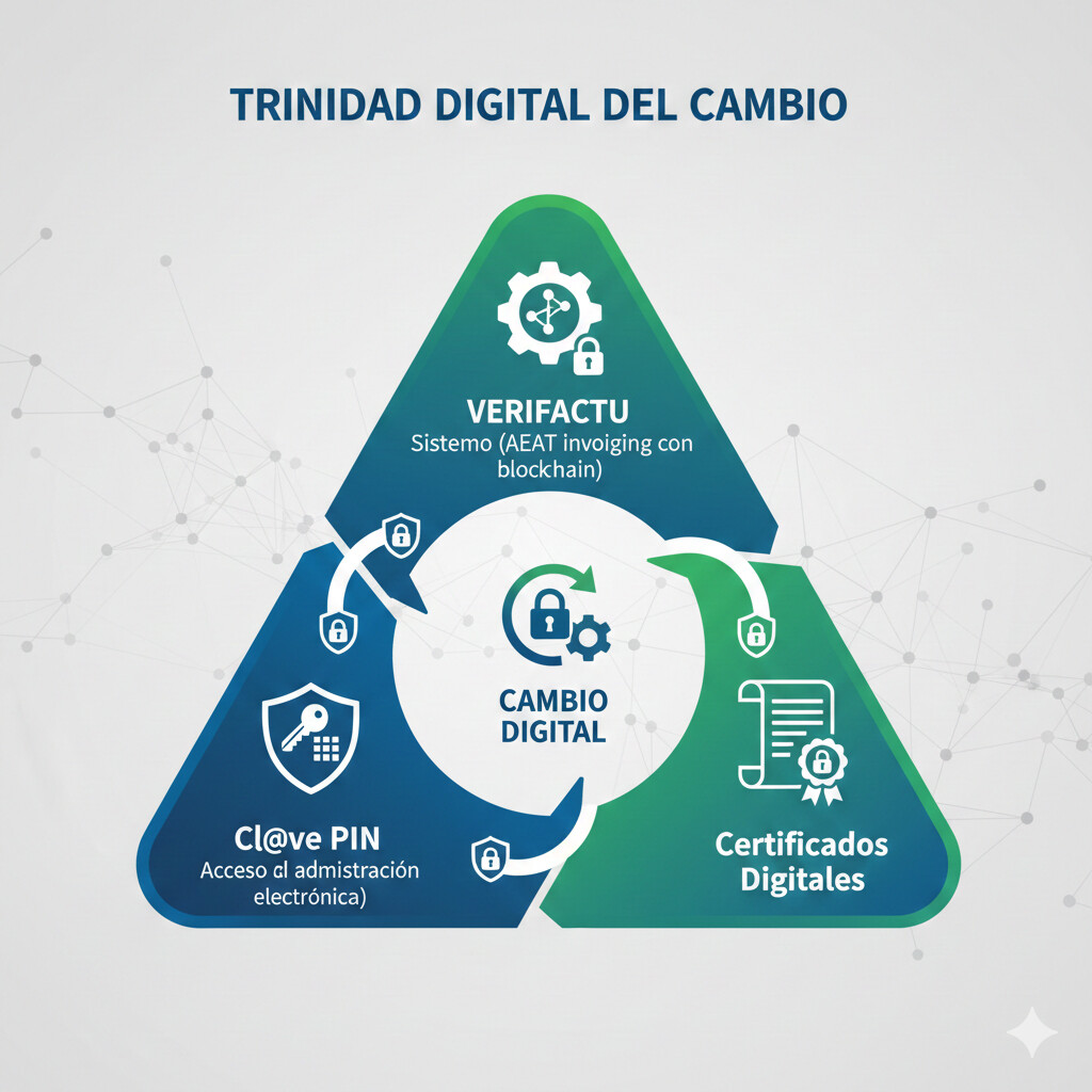 Diagrama mostrando el proceso de migración de VERIFACTU y gestión de certificados digitales en el cambio de gestoría