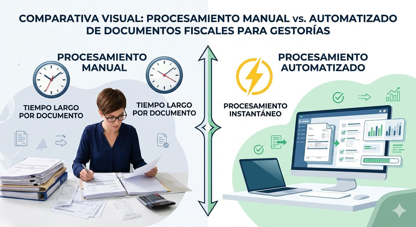 Comparativa tiempo procesamiento manual vs automatizado campaña Renta 2026: de 45 minutos a 8 segundos por documento con COPILOT GESTORIA