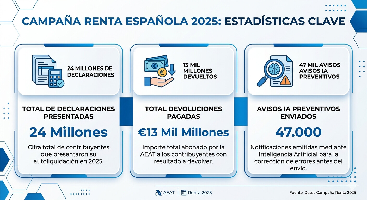 Infografía con el impacto de los 9 millones de contribuyentes elegibles para Renta Directa en las gestorías españolas