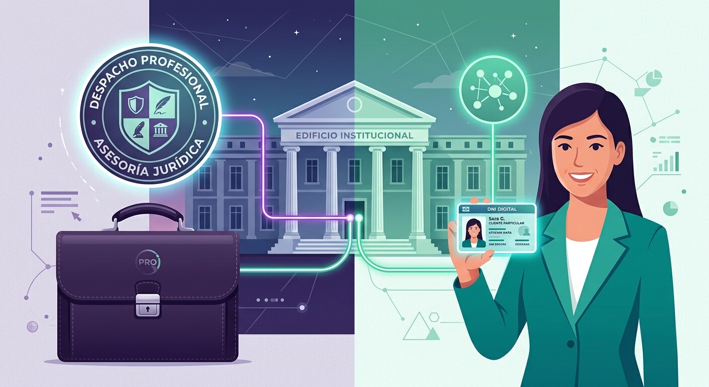 Comparación visual entre presentar con el certificado del despacho como colaborador social y presentar con el certificado propio del cliente final custodiado