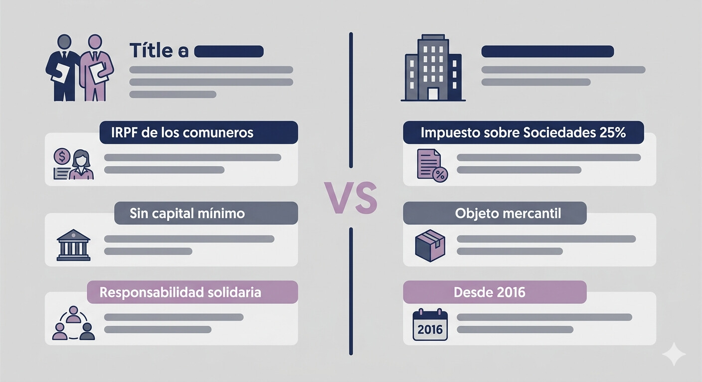 Comparativa entre comunidad de bienes y sociedad civil: tributación, responsabilidad y obligaciones fiscales 2026