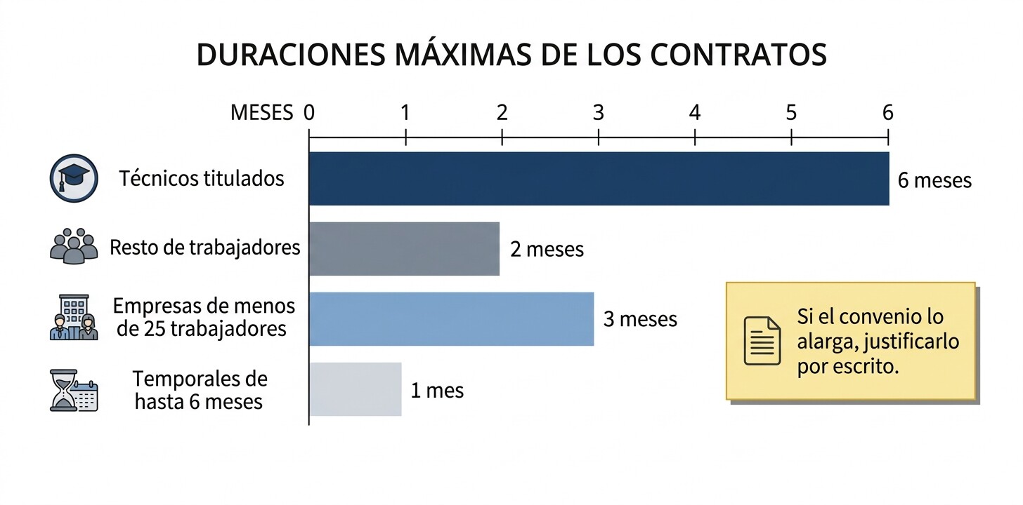 Límites del periodo de prueba del artículo 14 del Estatuto de los Trabajadores y justificación cuando el convenio colectivo lo alarga