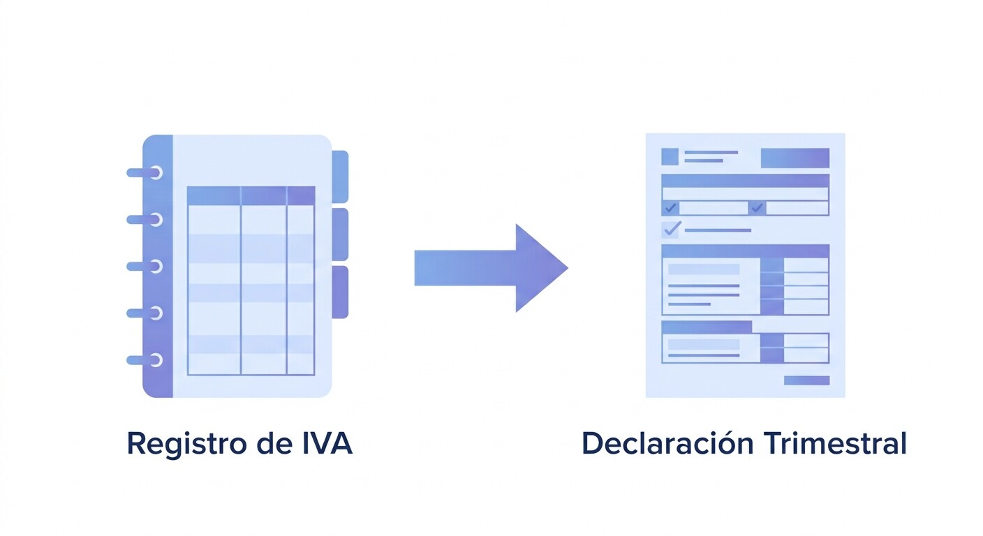 Esquema mostrando cómo el libro de IVA soportado y repercutido importado en ContaSol alimenta el cálculo del Modelo 303 de IVA