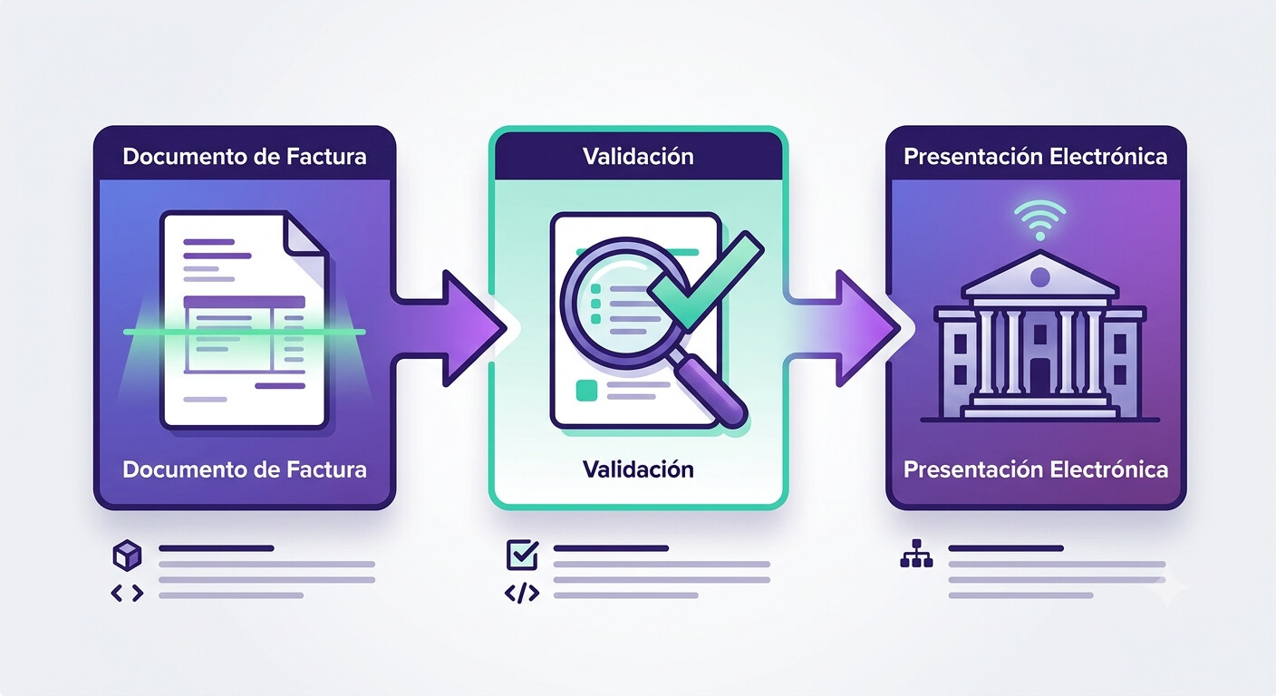 Flujo de automatización fiscal de COPILOT Gestoría: factura procesada, modelo AEAT validado y presentación automática