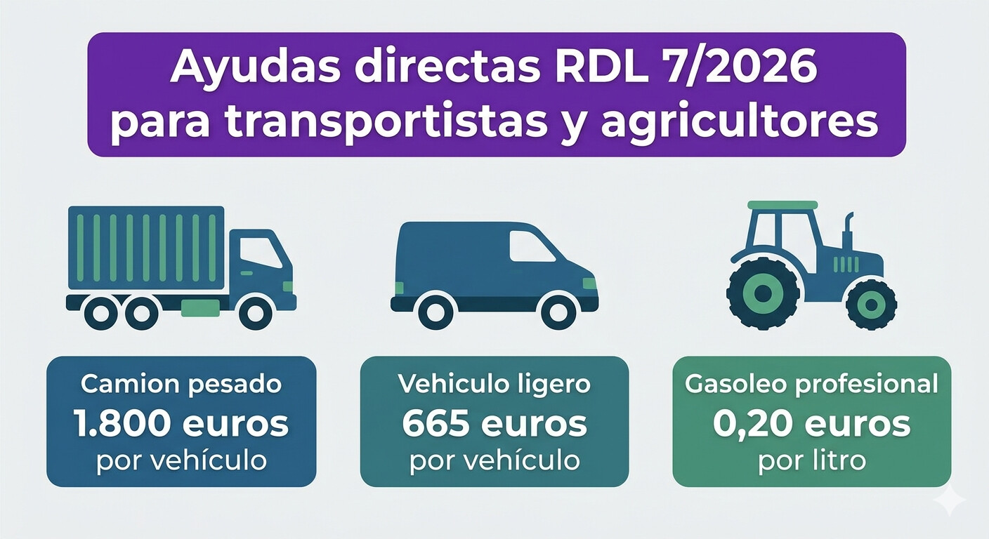 Esquema de ayudas directas del decreto anticrisis para transportistas, agricultores y pescadores: 20 céntimos por litro de gasóleo y ayuda por vehículo