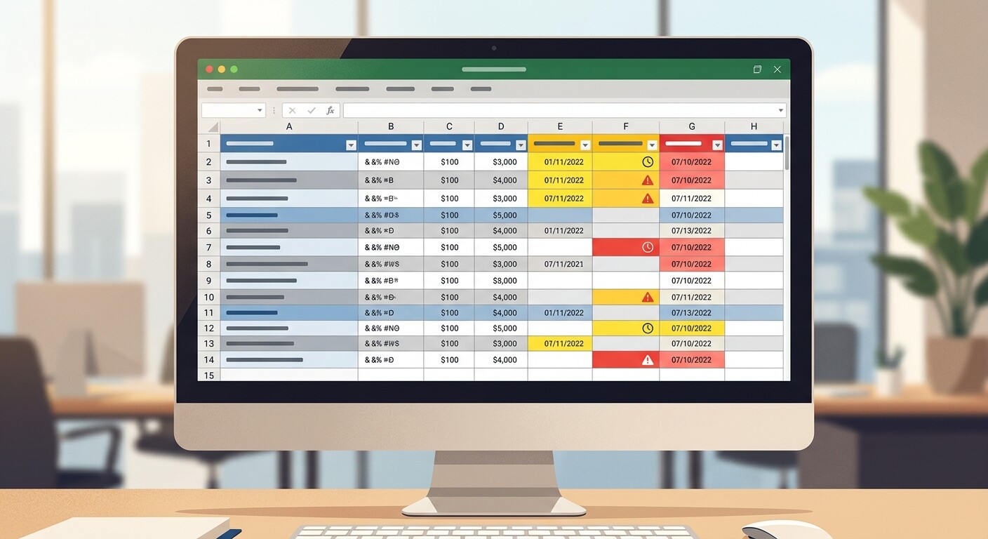 Hoja de Excel con vencimientos fiscales de varios clientes de una gestoría, mostrando el límite del control manual