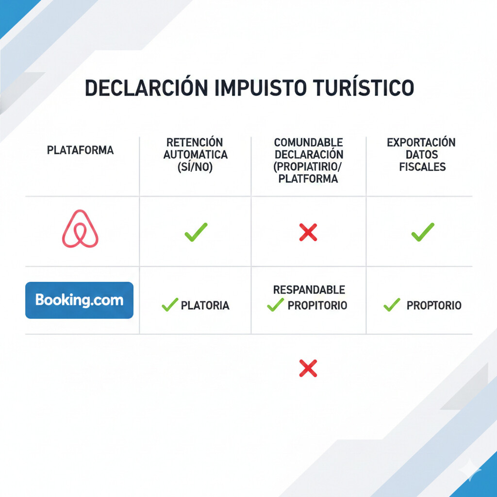 Diagrama flujo visual mostrando 6 pasos declaración Airbnb: recopilar extractos, sumar ingresos, identificar gastos, calcular rendimiento neto, incluir modelo 100, pagar tasa CCAA, diseño profesional con iconos