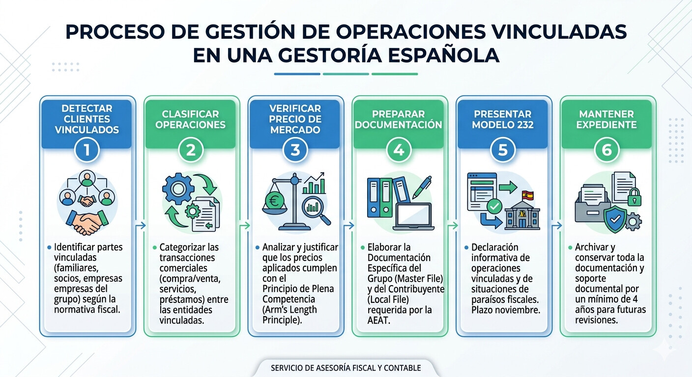 Guía de seis pasos para que gestorías administrativas gestionen las operaciones vinculadas y el Modelo 232 de sus clientes pyme en 2026