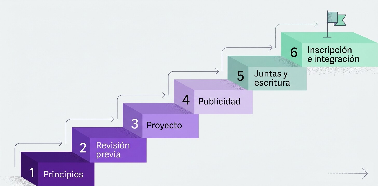 Hoja de ruta de seis fases para fusionar dos gestorías, desde el acuerdo de confidencialidad hasta la inscripción y la integración de programas