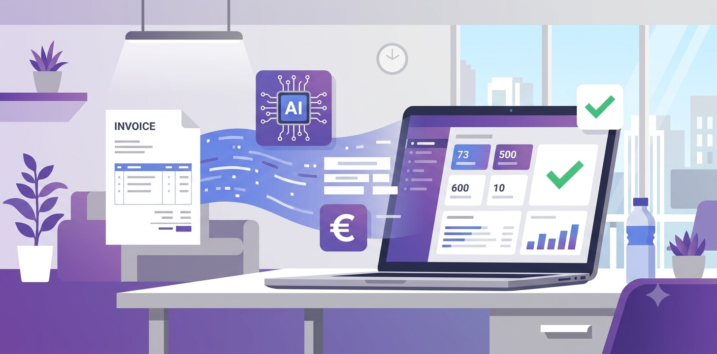 Inteligencia artificial procesando automáticamente facturas y modelos fiscales en una gestoría española en 2026