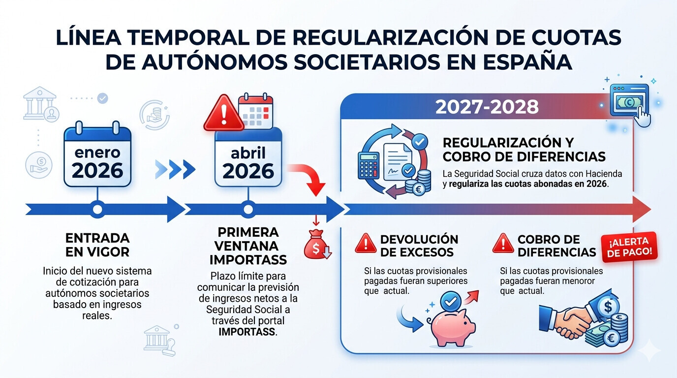 Pantalla ilustrativa del portal IMPORTASS de la Seguridad Social para cambio de base de cotización de autónomo societario 2026