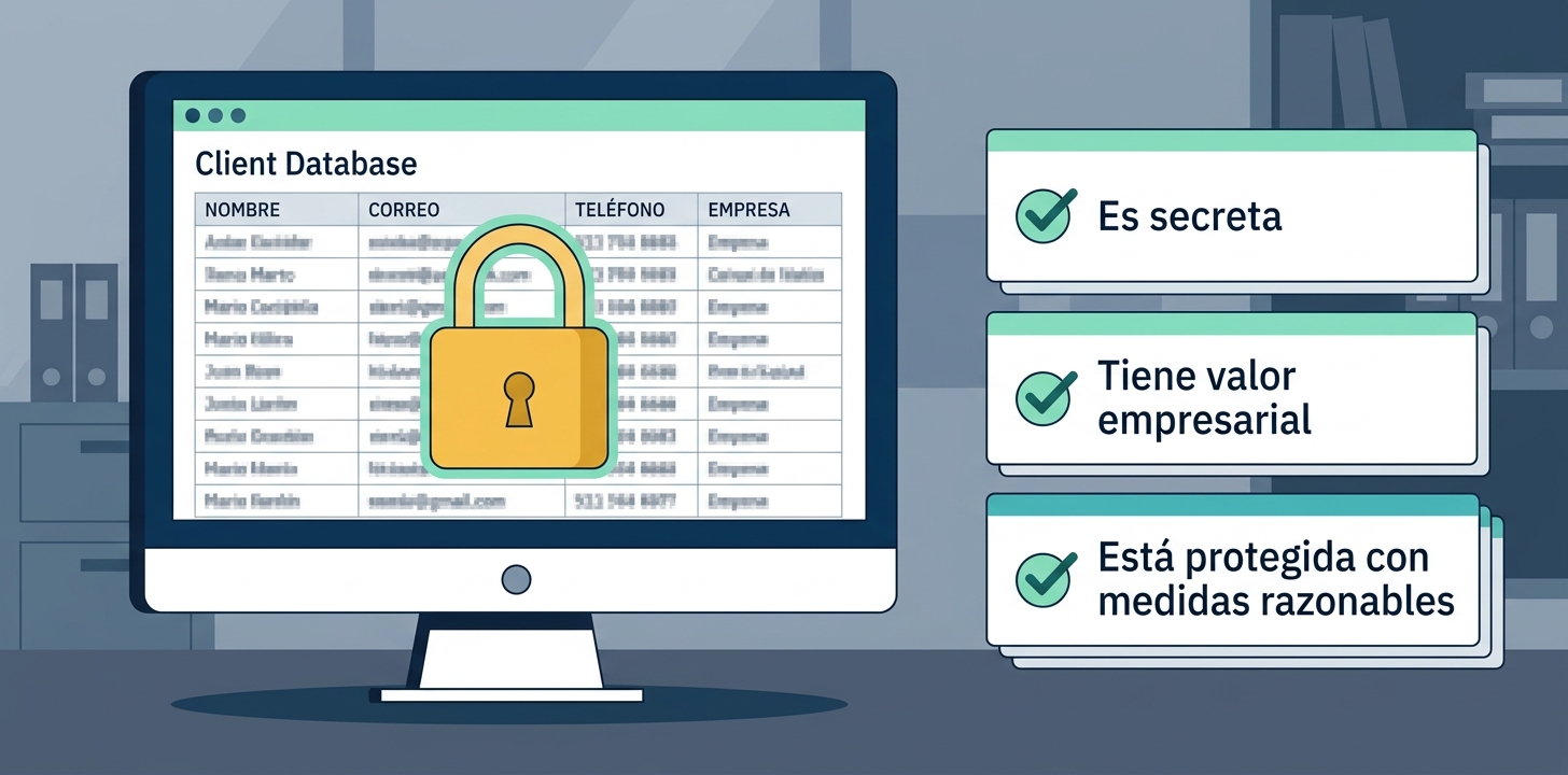 Lista de clientes de una gestoría protegida con acceso restringido y los tres requisitos del secreto empresarial de la Ley 1/2019