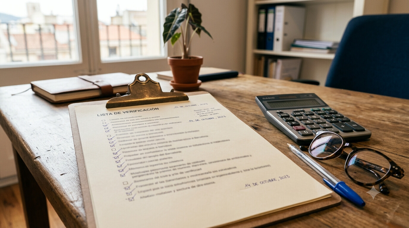 Checklist en papel con lista de verificación para la rectificación del Impuesto de Grandes Fortunas de ejercicios 2022 2023 y 2024