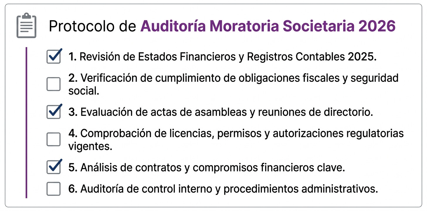 Visual del checklist de 15 puntos para que las gestorías auditen su cartera de clientes ante la causa de disolución por pérdidas en 2026