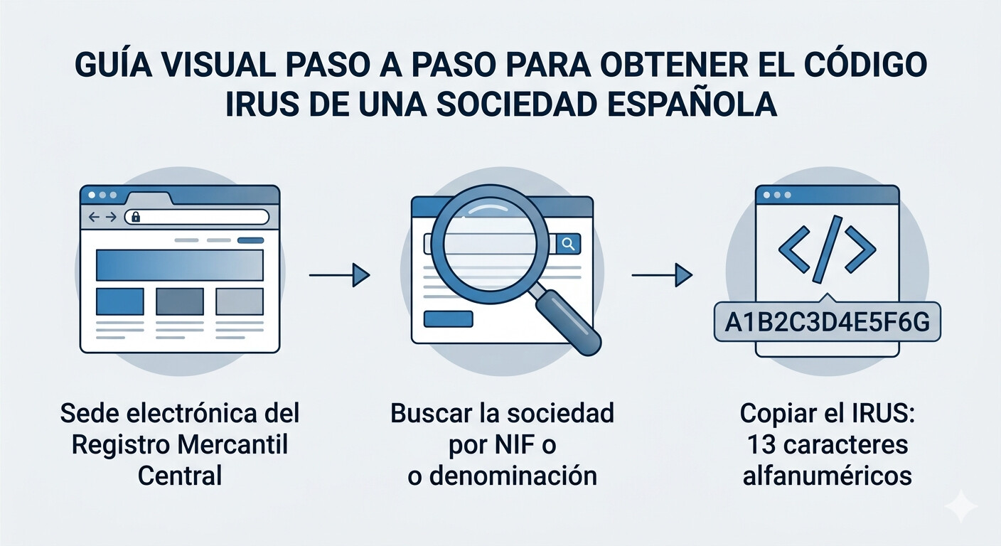 Guía visual para obtener el código IRUS de una sociedad en la sede electrónica del Registro Mercantil Central