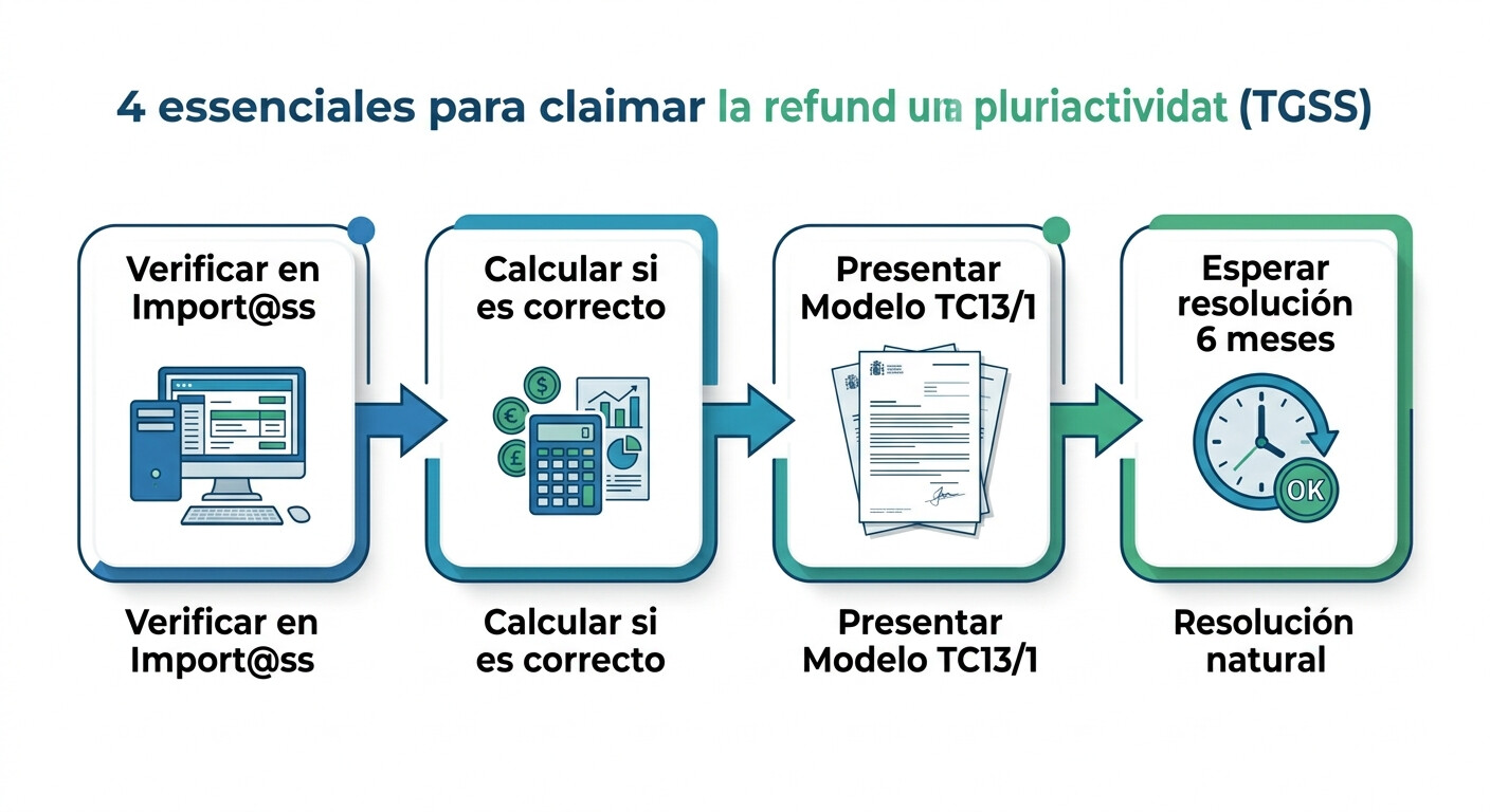 Diagrama de flujo paso a paso para reclamar la devolución de pluriactividad ante la TGSS cuando no llega o cuando la Seguridad Social cobra de más