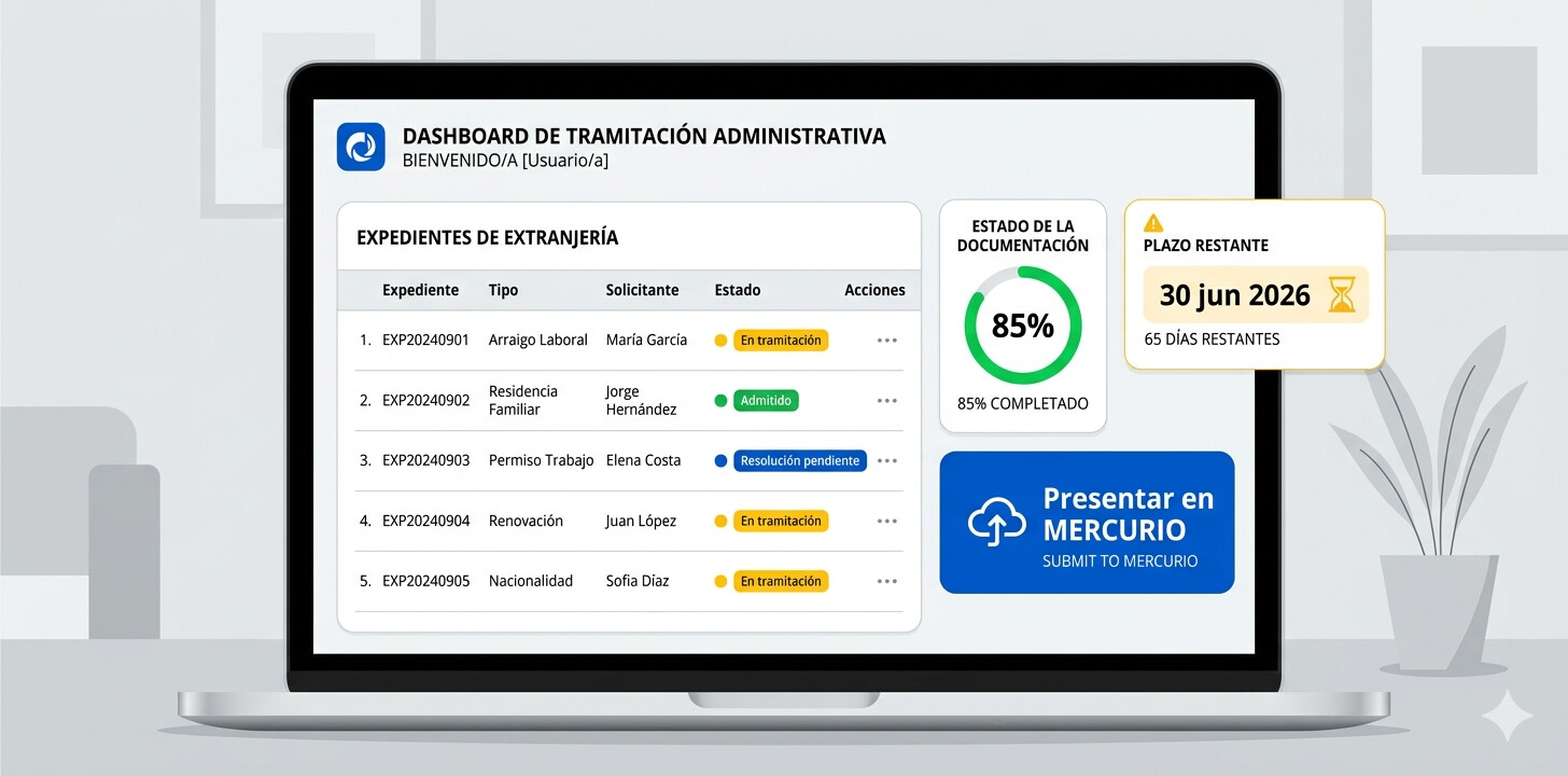 Captura de pantalla de la plataforma MERCURIO con el proceso de presentación de expediente de regularización extraordinaria por profesional habilitado