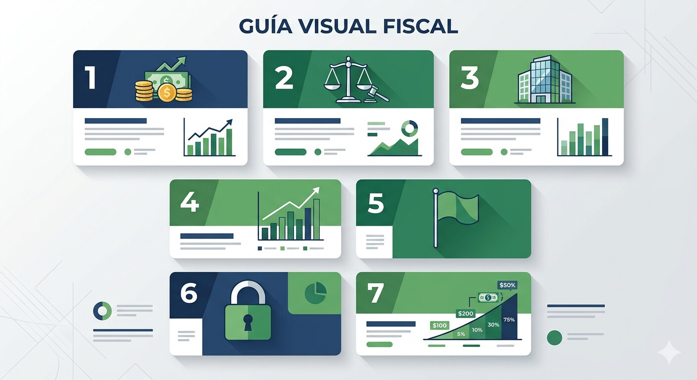 Infografía con los 7 casos prácticos de fiscalidad de traders de prop firms en España 2026: desde trader ocasional hasta estructura SL con 80.000 euros anuales
