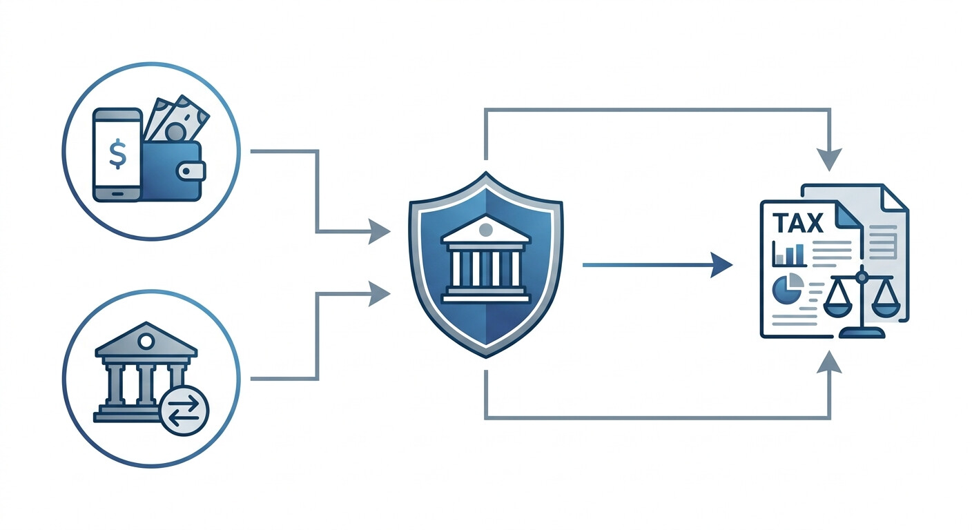Diagrama de flujo mostrando cómo DAC8 y Modelo 196 de 2026 conectan plataformas de pago como Wise y Revolut con la AEAT para reportar datos de traders de prop firms españoles