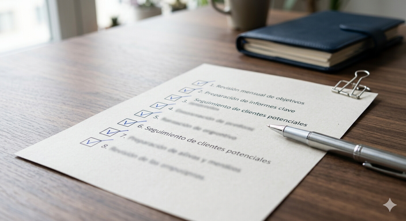 Checklist visual con las 8 preguntas del protocolo de onboarding de una gestoría española para clientes traders de prop firms y cuentas de fondeo en 2026