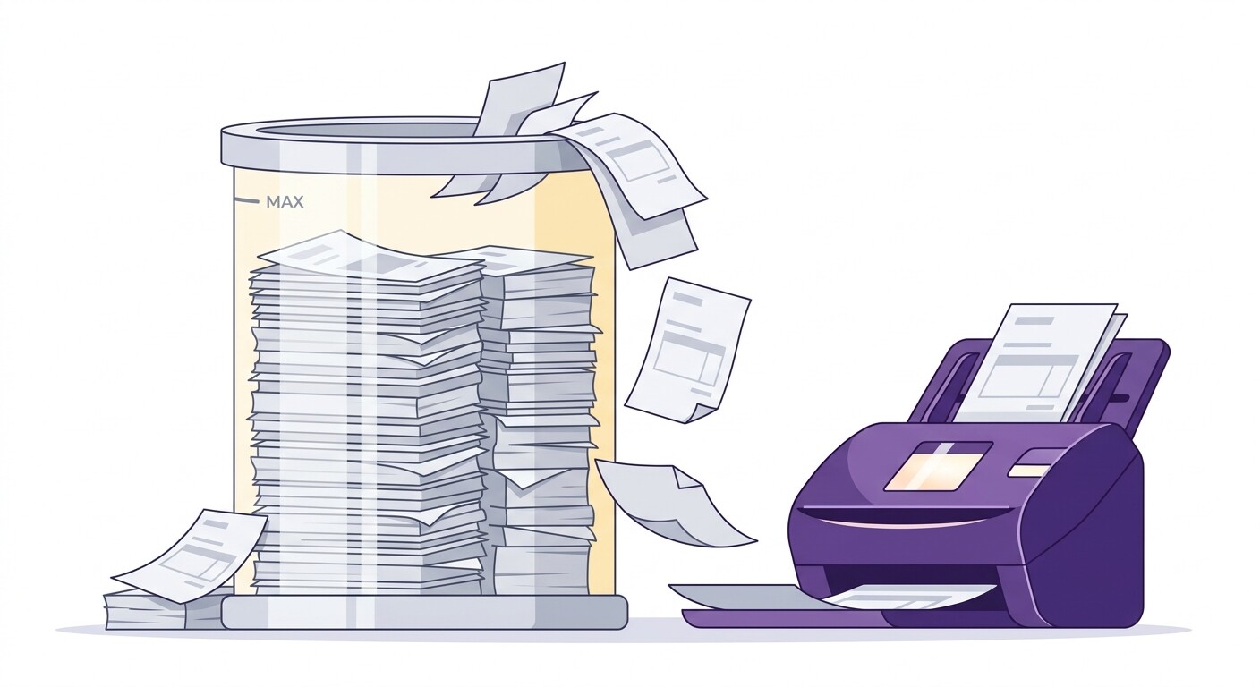 Infografía que traduce los cupos anuales de digitalización de documentos de cada plan a facturas procesadas al mes por cliente en una gestoría