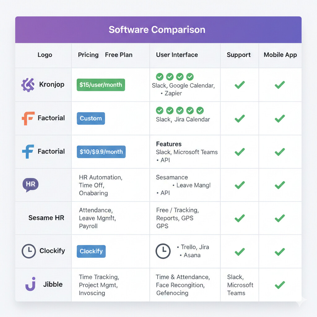 Tabla comparativa detallada top 5 software control horario España 2026 con precios y funcionalidades