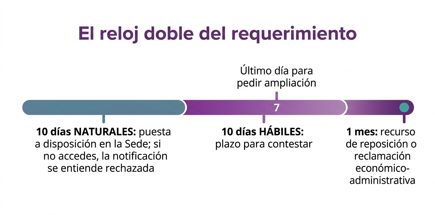 Línea de tiempo de un requerimiento de información de la AEAT: diez días naturales de puesta a disposición y diez días hábiles de plazo para contestar en la gestoría