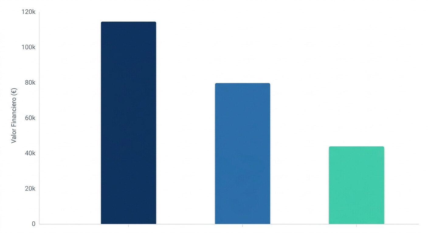 Gráfico comparativo de tres barras mostrando el IRPF total pagado en cada escenario de rescate: capital único, renta periódica y rescate mixto