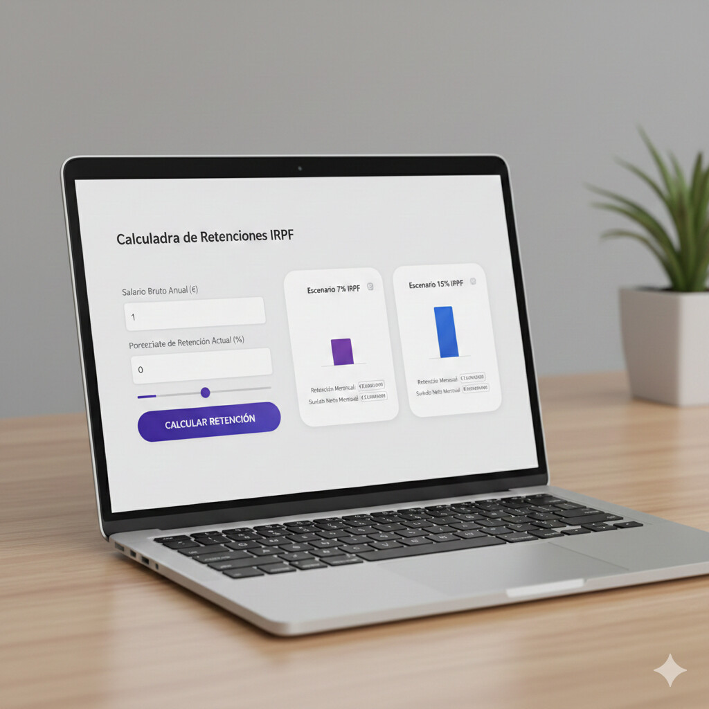 Mockup calculadora comparativa retención 7% vs 15% con resultados cash flow