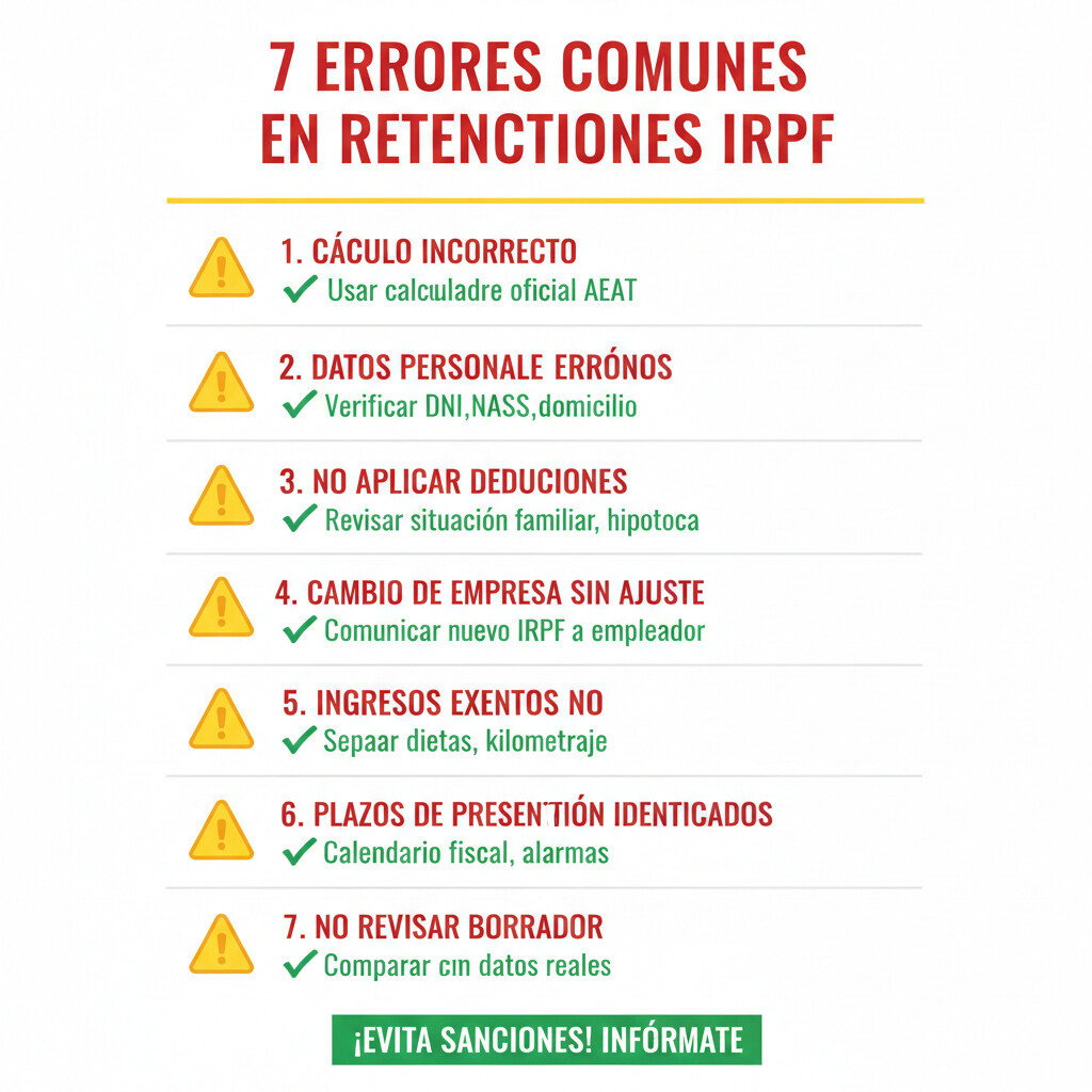 Infografía 7 errores comunes retención IRPF freelancers con soluciones prácticas