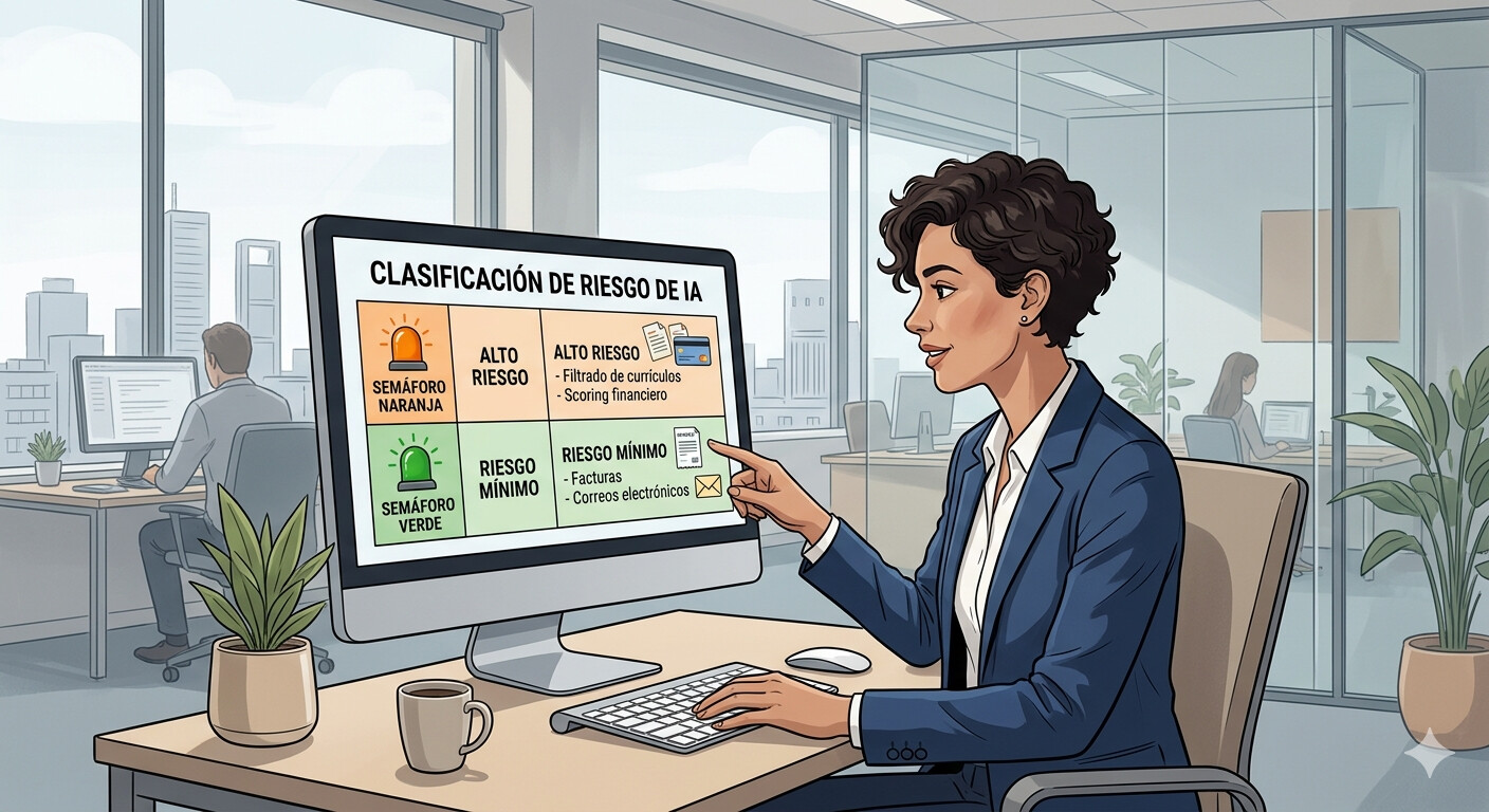 Tabla de clasificación de sistemas de inteligencia artificial por nivel de riesgo con ejemplos para pequeñas y medianas empresas españolas