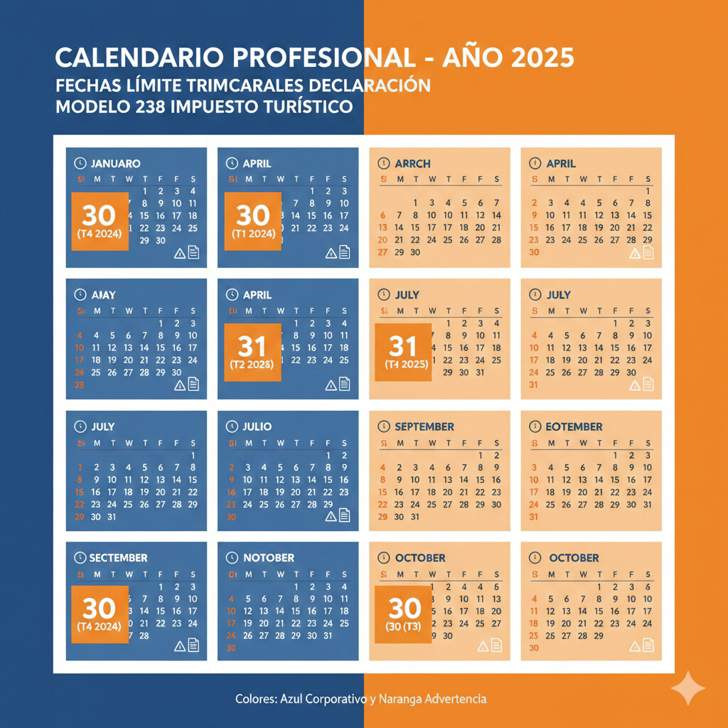 Timeline infografía horizontal mostrando 4 hitos clave legislación VUT España 2025-2028: IVA 21% servicios hoteleros, Ley Propiedad Horizontal permiso comunidad, Registro Único obligatorio, IVA obligatorio alquileres menos 30 noches