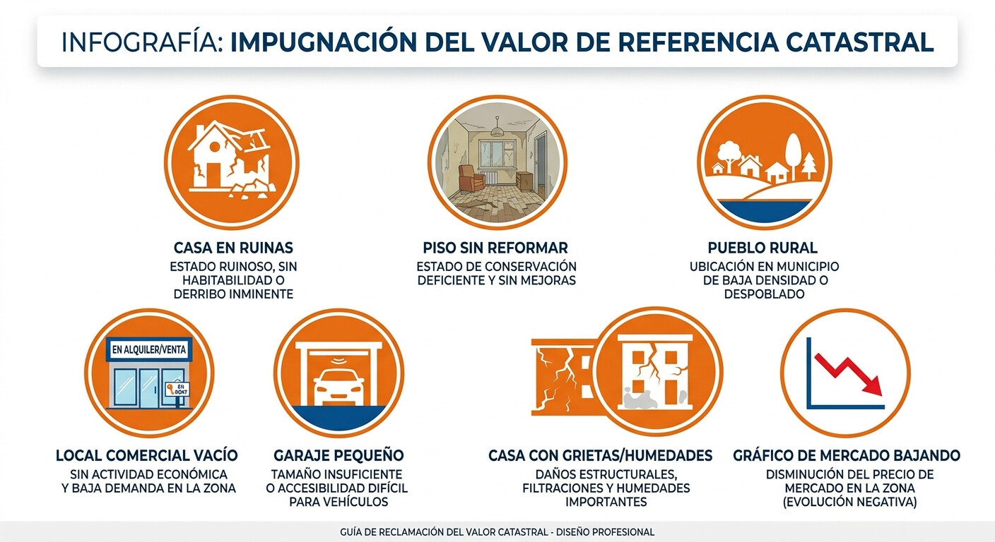Infografía con 7 escenarios donde el valor de referencia catastral no refleja la realidad del inmueble