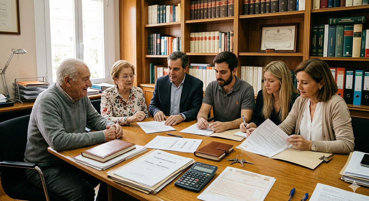 Familia revisando documentos fiscales de herencia - impacto del valor de referencia catastral en sucesiones y donaciones